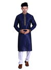Neavy Blue Festive Wear Pure Art Silk Kurta Pajama With Embroidery Work 2002